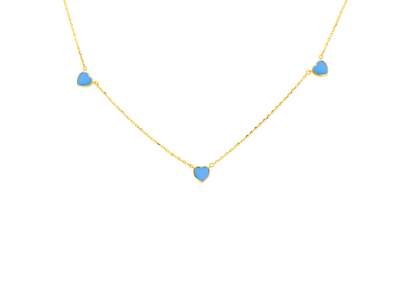 9ct Yellow Gold Turquoise Heart Petal Necklace