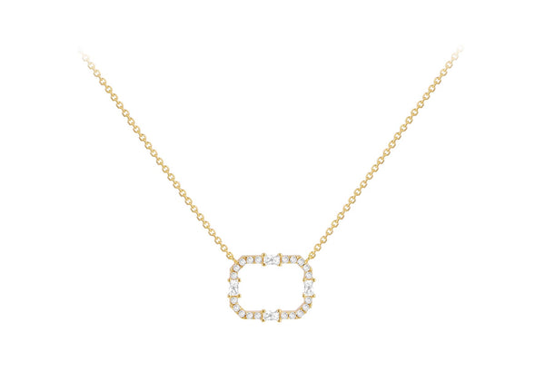 9ct Yellow Gold White Zirconia Square Frame Necklace