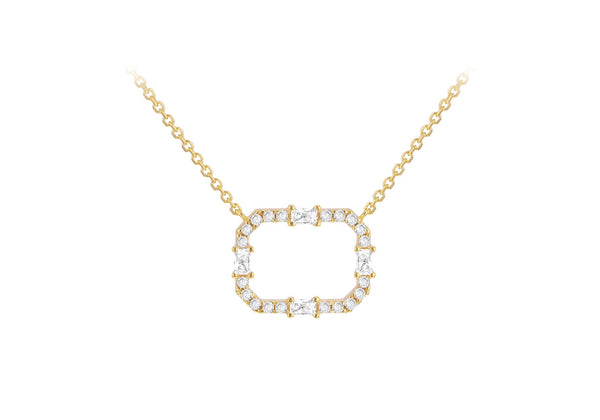 9ct Yellow Gold White Zirconia Square Frame Necklace