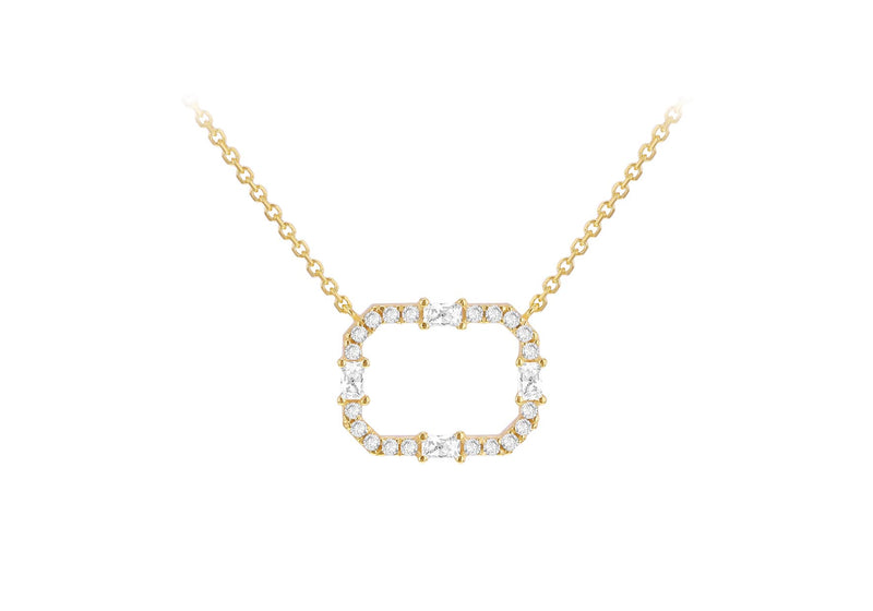 9ct Yellow Gold White Zirconia Square Frame Necklace