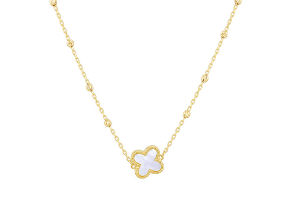 9ct Yellow Gold Mother Of Pearl Clover Ball Chain Necklace