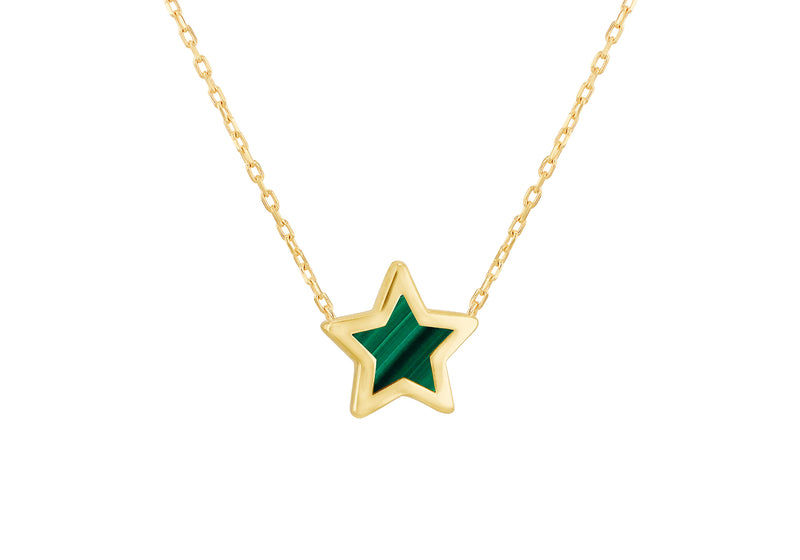 9ct Yellow Gold Malachite Star Necklet