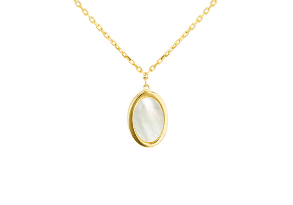 9ct Yellow Gold Oval Mother Of Pearl Necklace