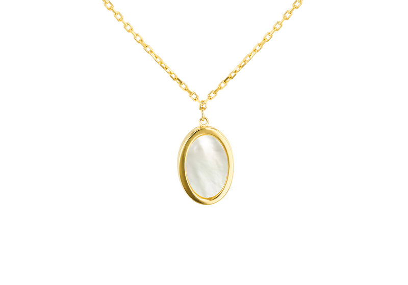 9ct Yellow Gold Oval Mother Of Pearl Necklace