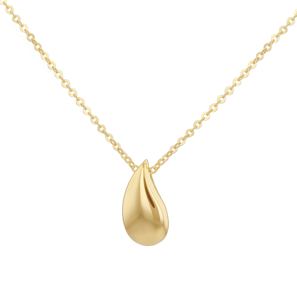 9ct Yellow Gold Falling Teardrop Raindrop Pendant Trace Chain Necklace