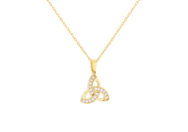 9ct Yellow Gold White Zirconia Celtic Necklace
