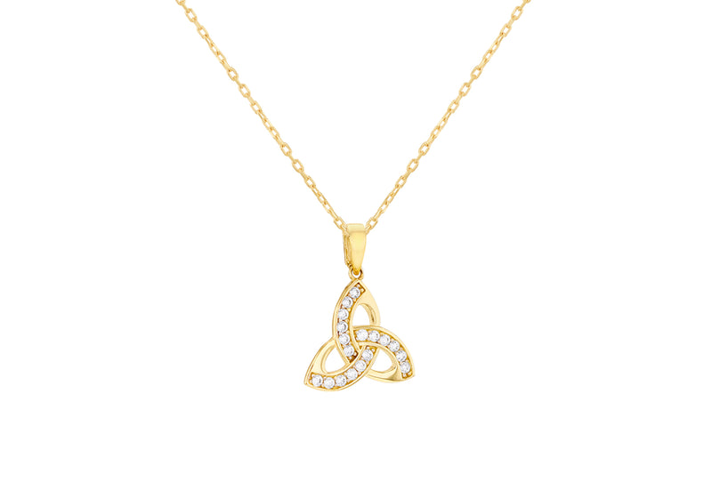 9ct Yellow Gold White Zirconia Celtic Necklace