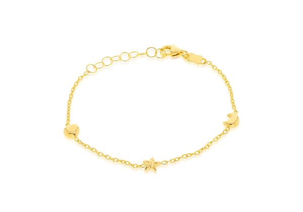 9ct Yellow Gold Moon Heart Star Charm Baby Bracelet