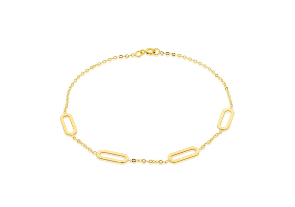 9ct Yellow Gold Paperclip Station Bracelet