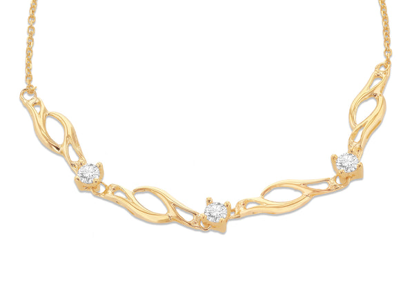 9ct Yellow White Zirconia Ornate Curve Bracelet