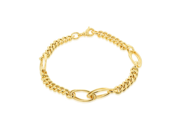 9ct Yellow Gold Double Curb Oval Links Bracelet