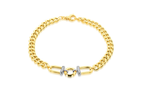 9ct Yellow Gold Stirrup White Zirconia Set Bracelet