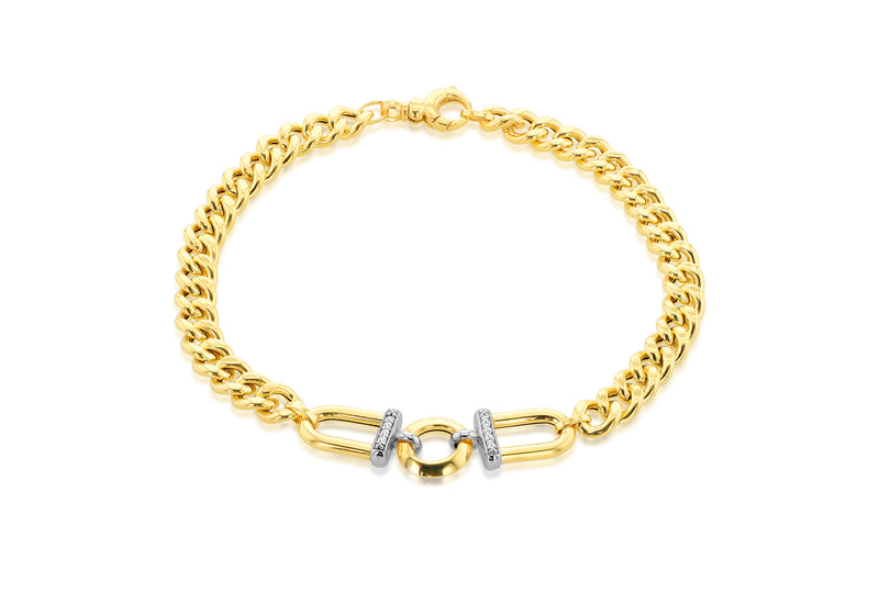 9ct Yellow Gold Stirrup White Zirconia Set Bracelet