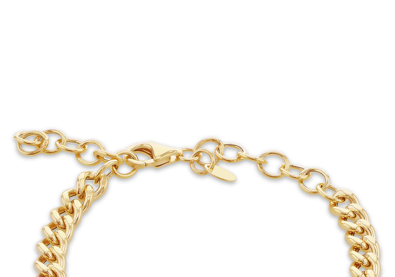 9ct Yellow Gold Curb Links Station Bracelet