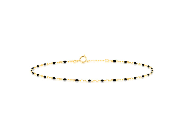9ct Yellow Gold Black Enamel Mini Chain Bracelet
