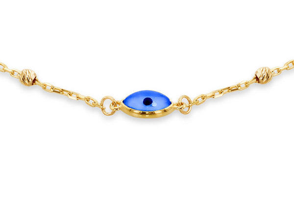 9ct Yellow Gold Evil Eye Ball Chain Bracelet