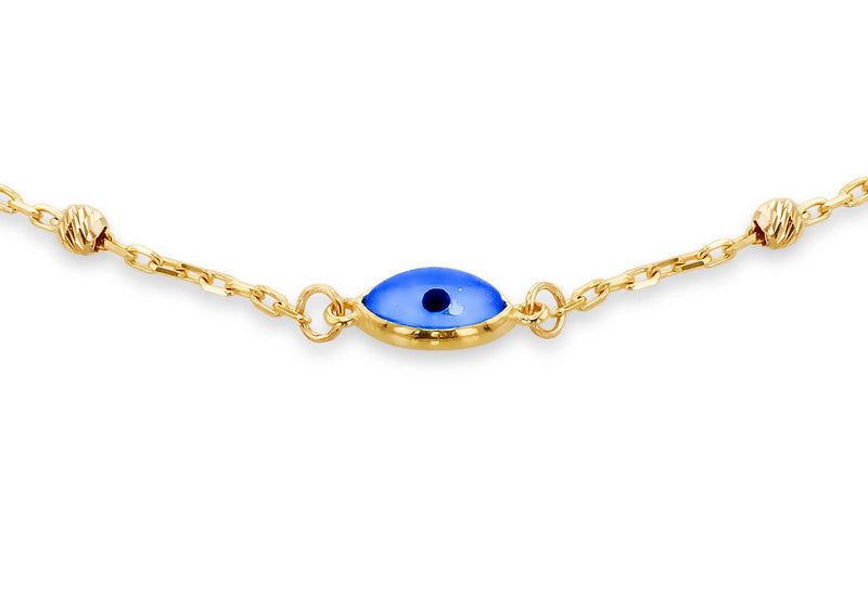 9ct Yellow Gold Evil Eye Ball Chain Bracelet
