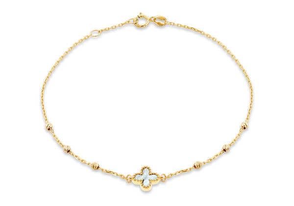 9ct Yellow Gold Mother Of Pearl Clover Ball Bracelet