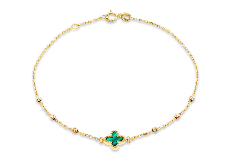 9ct Yellow Gold Malachite Clover Ball Bracelet