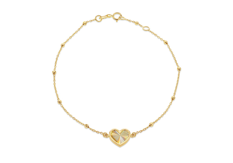 9ct Yellow Gold Rainbow Heart Ball Chain Bracelet