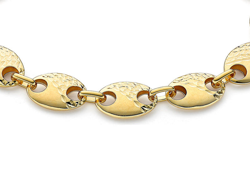 9ct Yellow Gold Puffed Bean Chain Bracelet