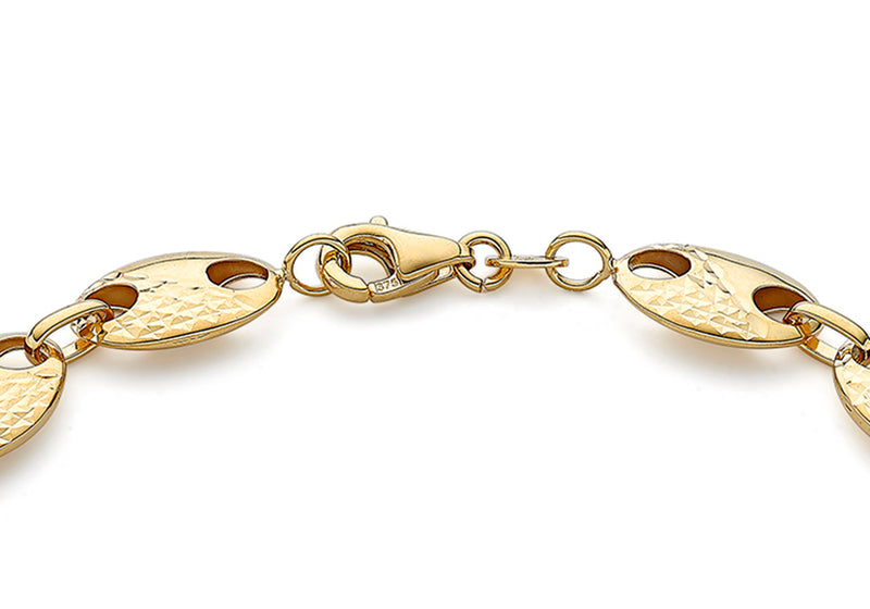 9ct Yellow Gold Puffed Bean Chain Bracelet