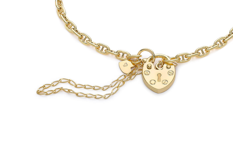9ct Yellow Gold Padlock & Key Safety Chain Bracelet