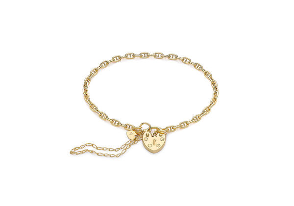 9ct Yellow Gold Padlock & Key Safety Chain Bracelet