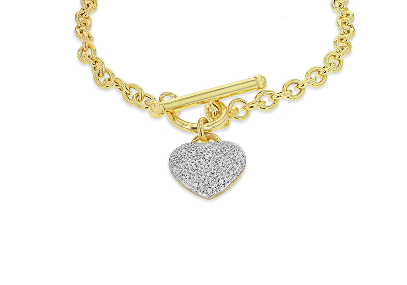 9ct Yellow Gold Oval Belcher T-Bar Heart Bracelet