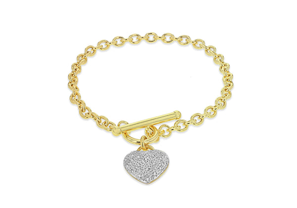 9ct Yellow Gold Oval Belcher T-Bar Heart Bracelet