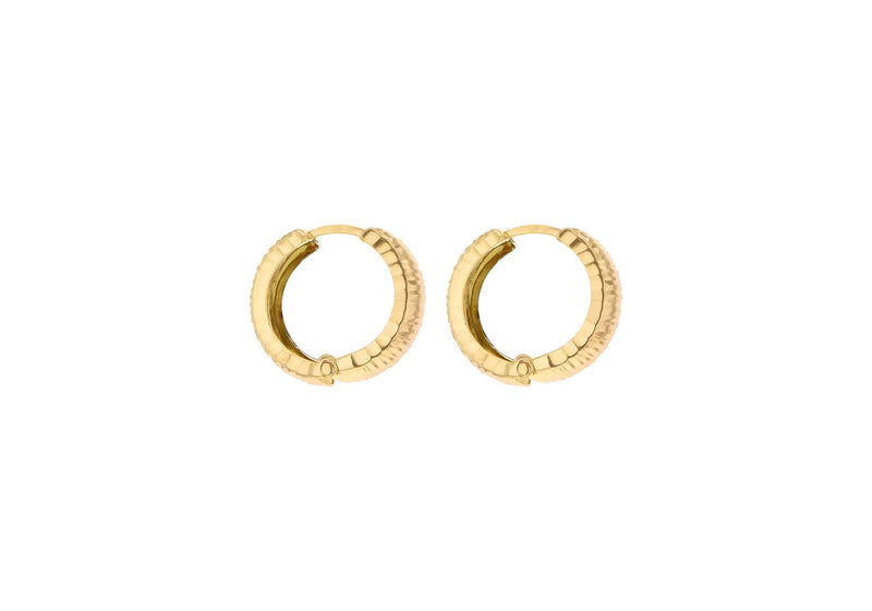 9ct Yellow Gold Striated Groove Huggy Earrings