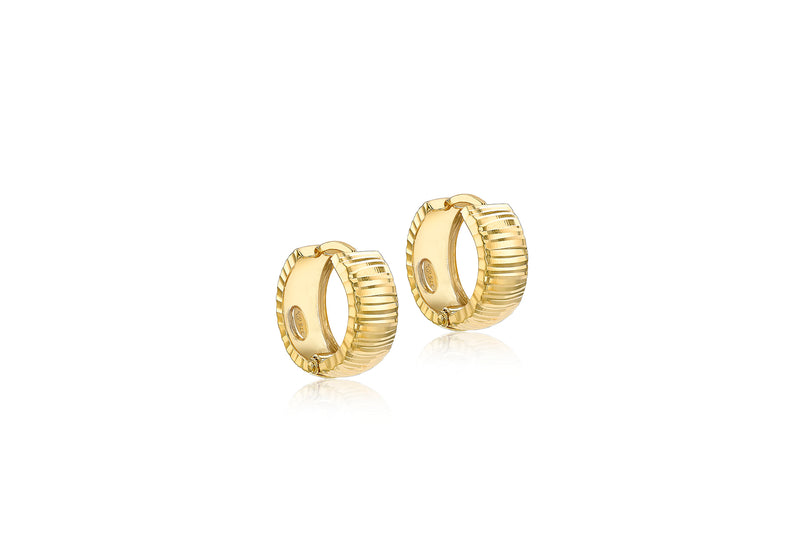 9ct Yellow Gold Striated Groove Huggy Earrings