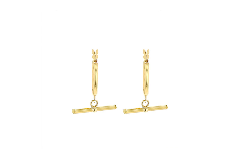 9ct Yellow Gold Round T-Bar Creole Hoop Earrings