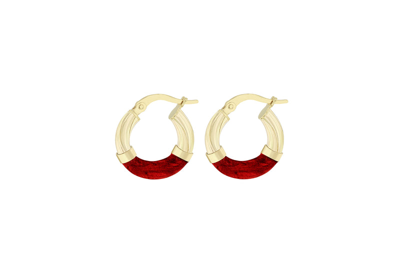 9ct Yellow Gold Red Glaze Twisted Hoop Earrings