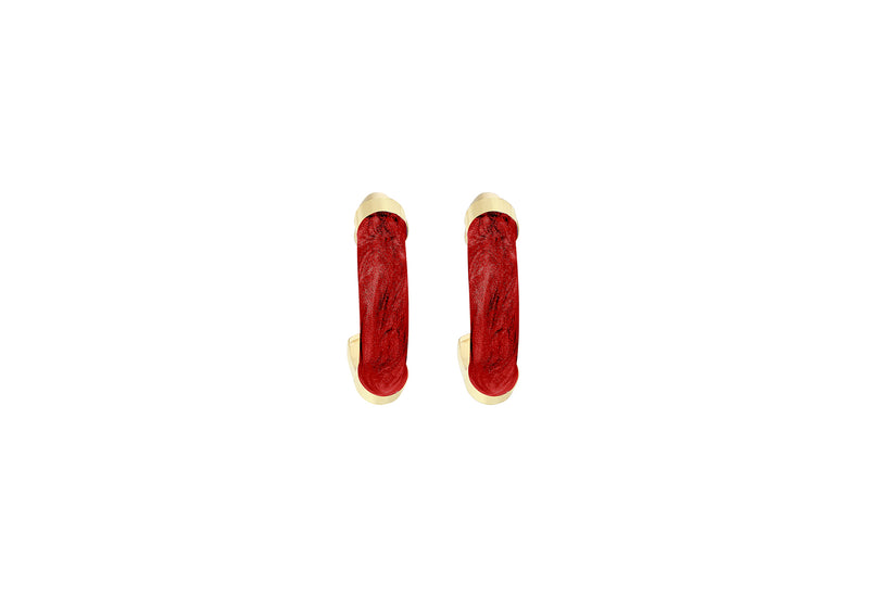 9ct Yellow Gold Red Glaze Twisted Hoop Earrings