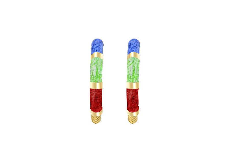 9ct Yellow Gold Blue, Green and Red Glaze Twist Hoop Earrings