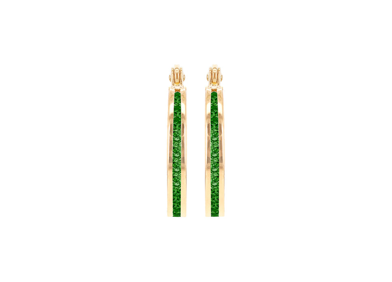 9ct Yellow Gold Green Zirconia Slim Hoop Earrings