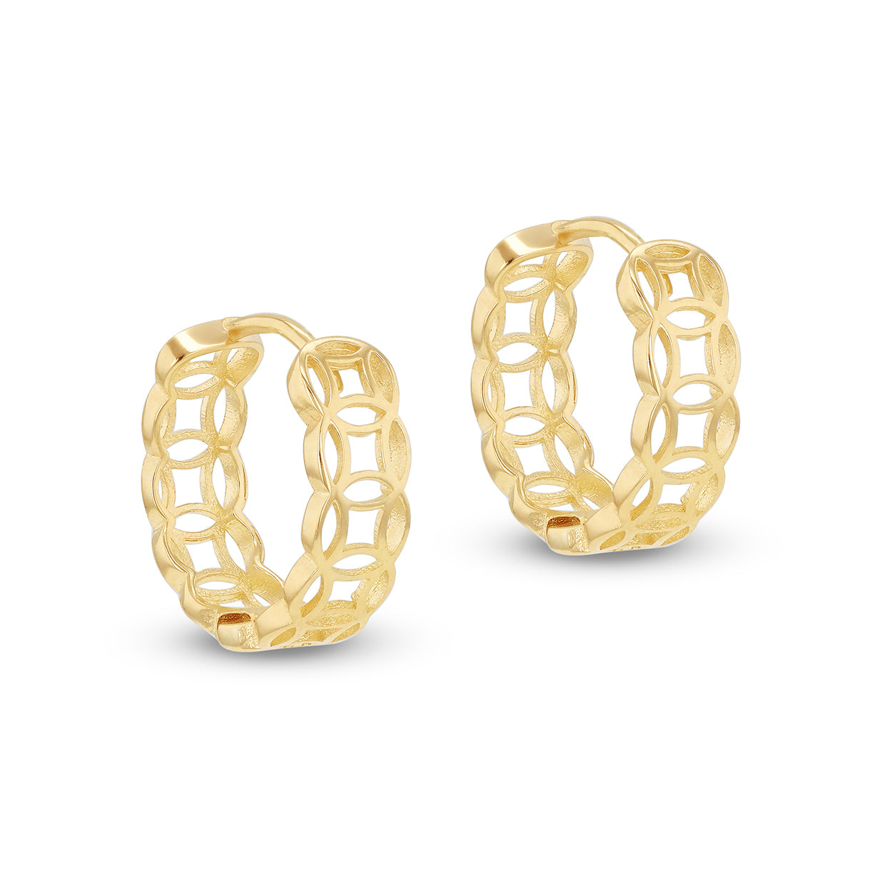 9ct Yellow Gold Openwork Chain links Hoop Earrings
