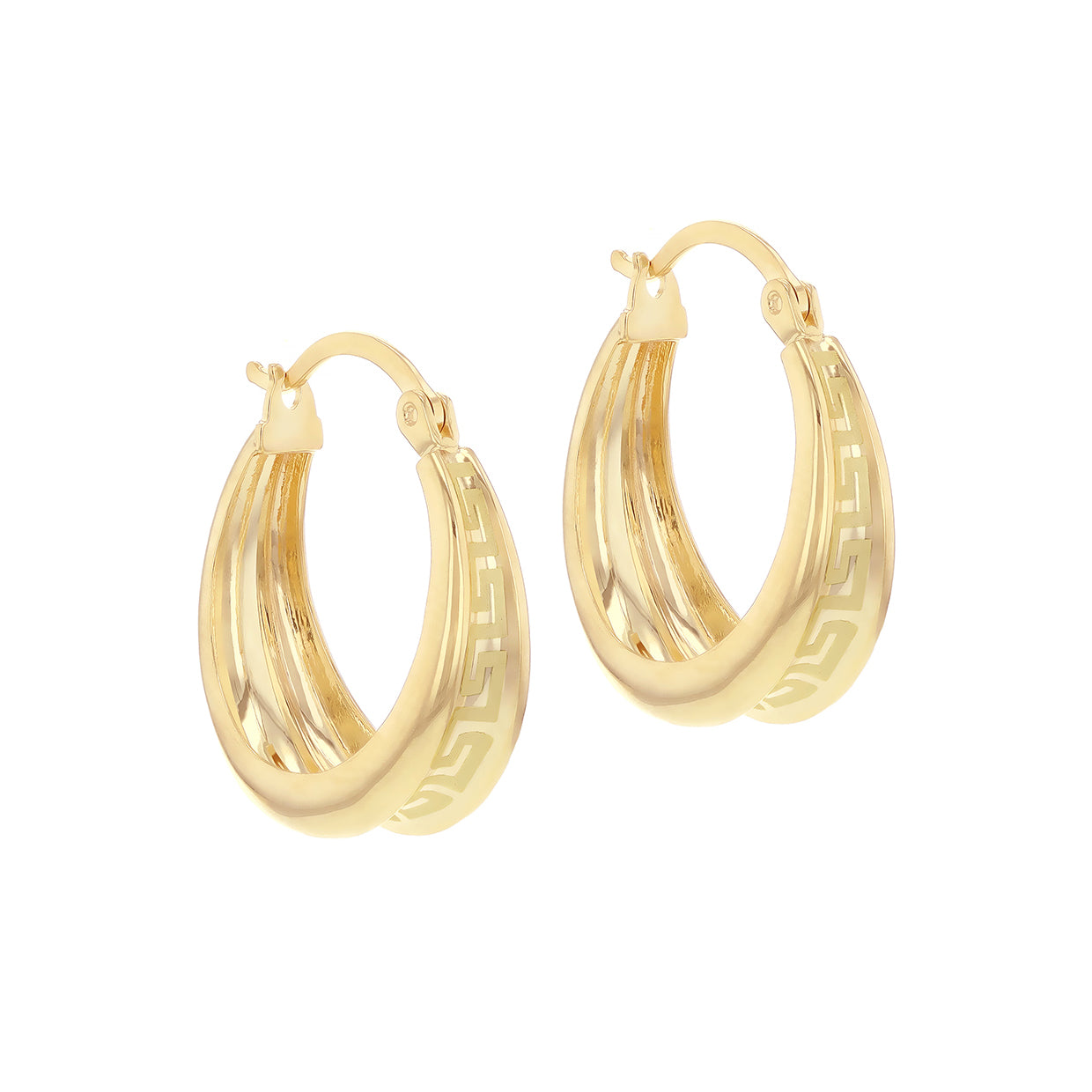 9ct Yellow Gold Greek Key Teardrop Hoop Earrings