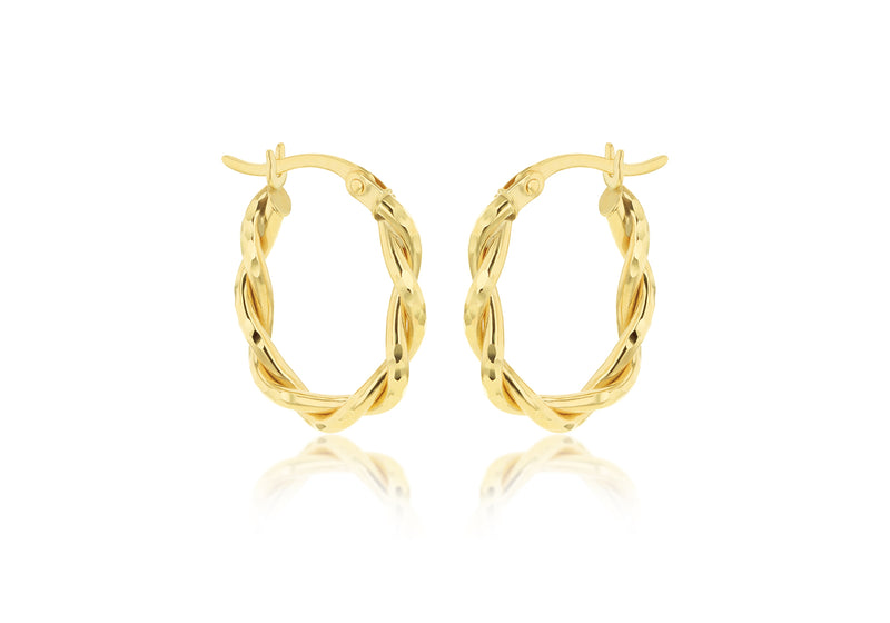 9ct Yellow Gold Oval Twist Hoop Earrings