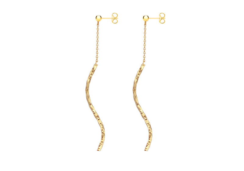 9ct Yellow Gold Diamond Cut Wave Chain Drop Earrings