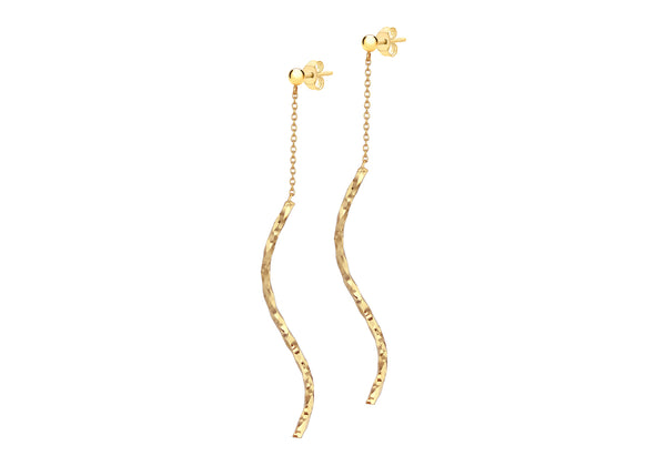 9ct Yellow Gold Diamond Cut Wave Chain Drop Earrings