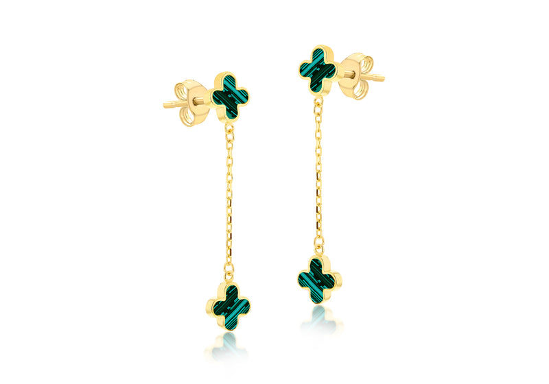 9ct Yellow Gold Malachite Petal Drop Stud Earrings