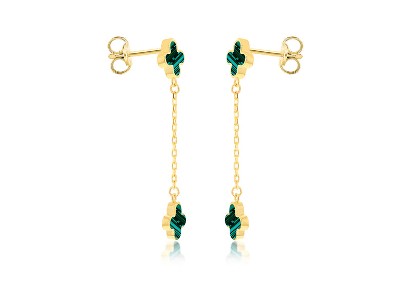 9ct Yellow Gold Malachite Petal Drop Stud Earrings