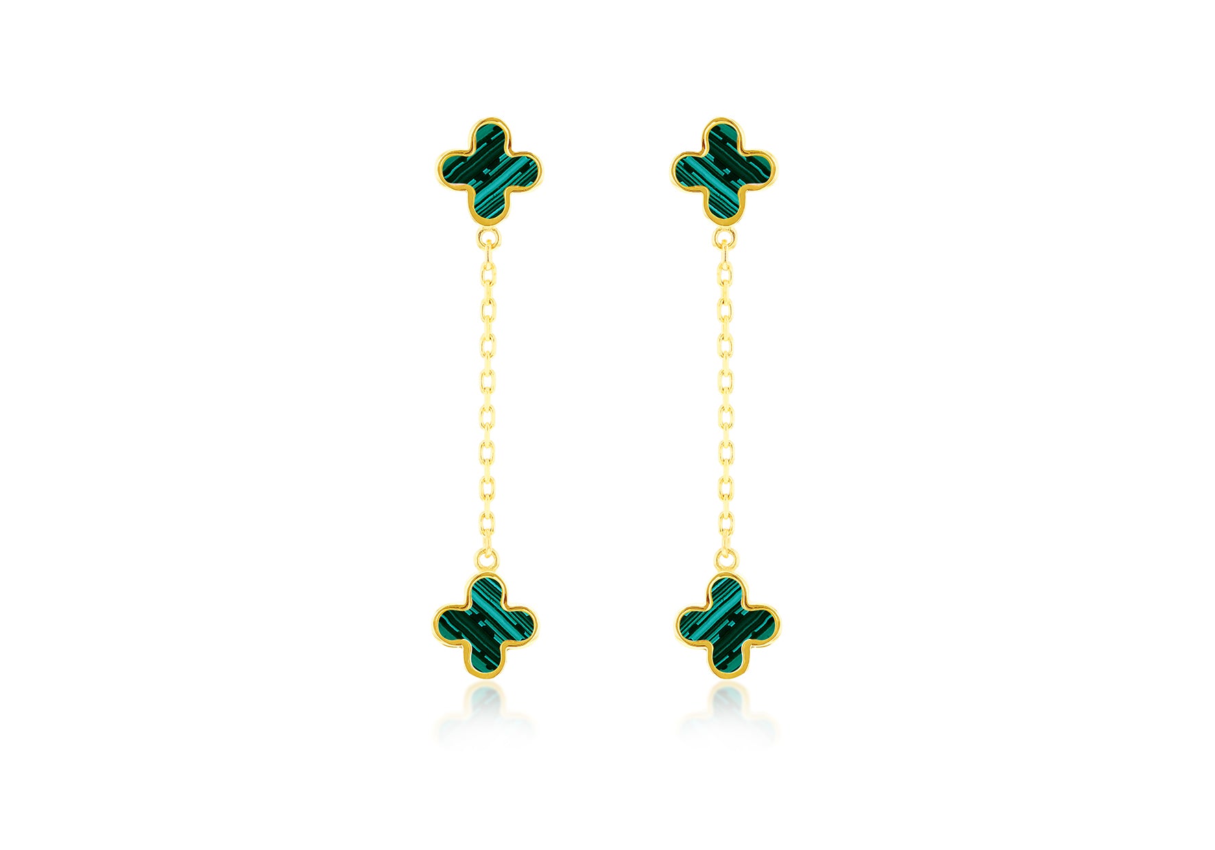 9ct Yellow Gold Malachite Petal Drop Stud Earrings