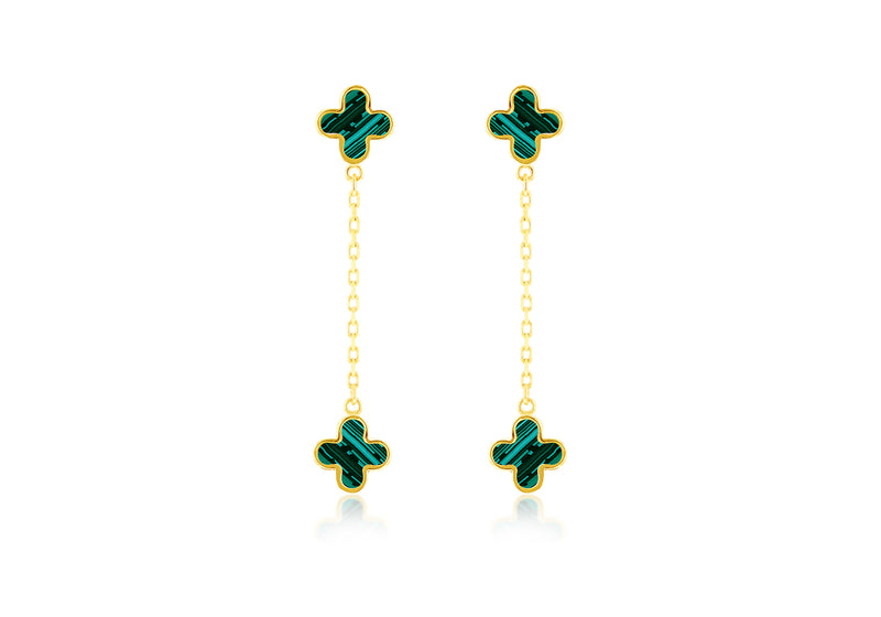9ct Yellow Gold Malachite Petal Drop Stud Earrings