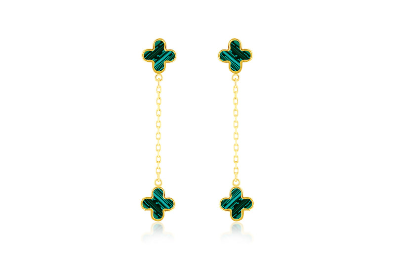 9ct Yellow Gold Malachite Petal Drop Stud Earrings