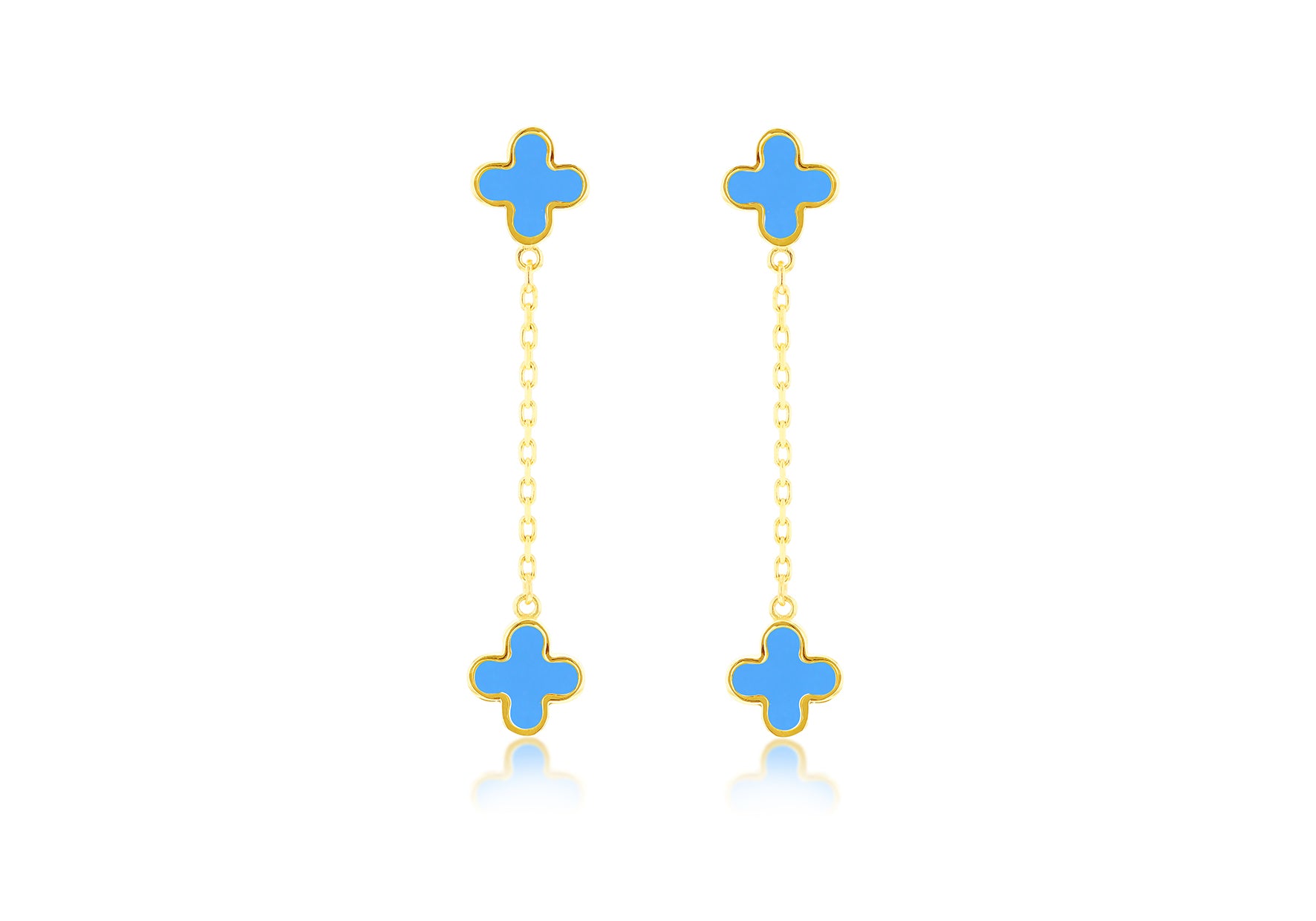 9ct Yellow Gold Turquoise Petals Drop Stud Earrings