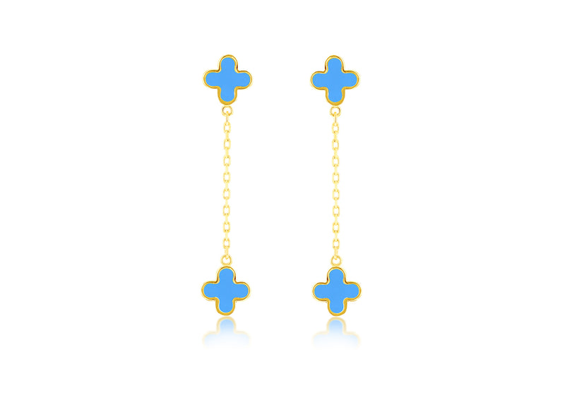 9ct Yellow Gold Turquoise Petals Drop Stud Earrings