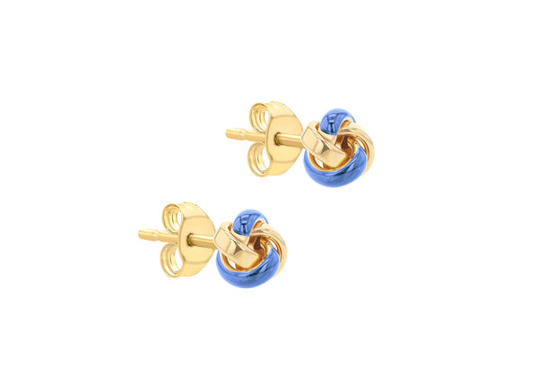 9ct Yellow Gold Blue Enamel Knot Stud Earrings